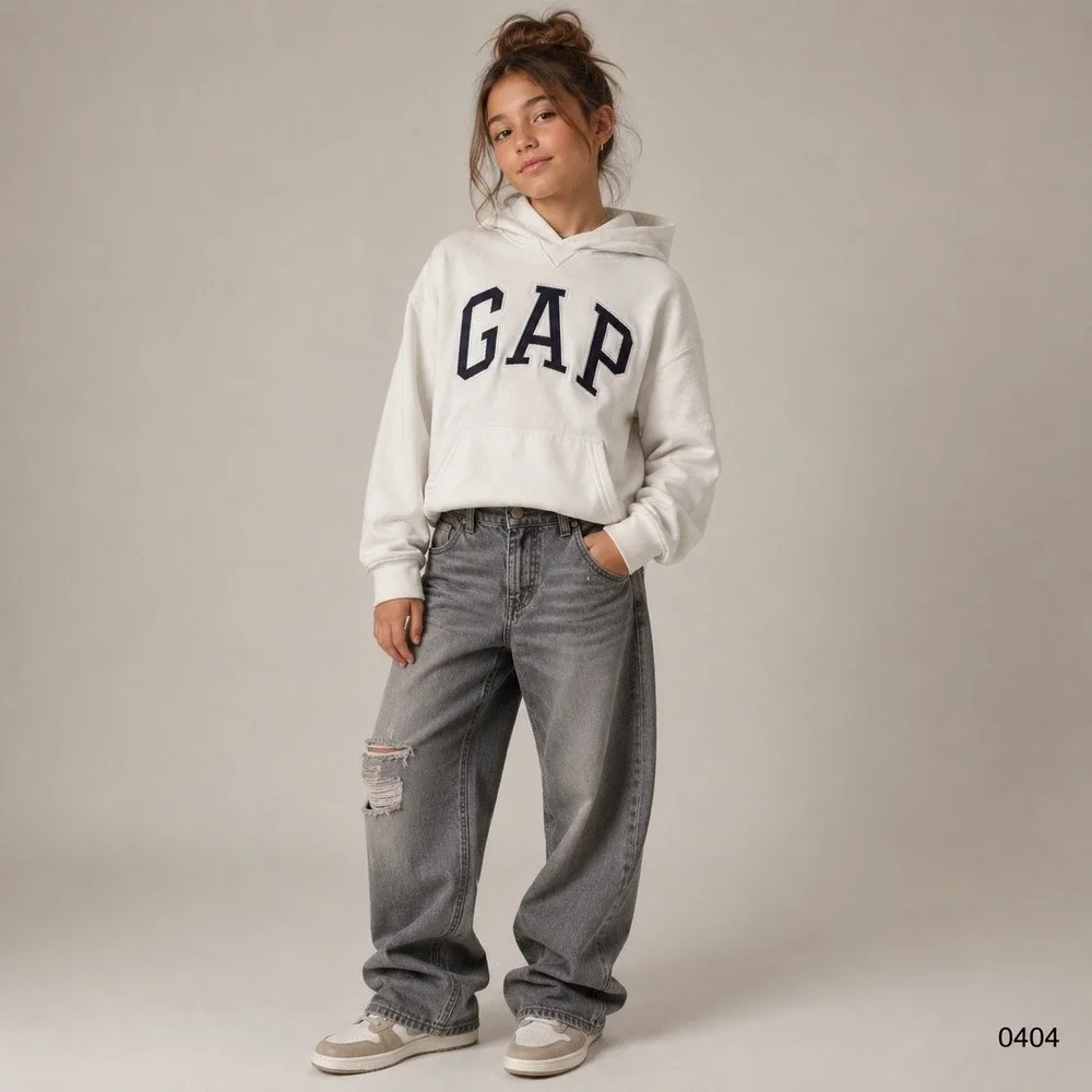Gap Teen Girls Logo Hoodie Sweatshirt Cream Navy Blue Fleece Size 8 0404